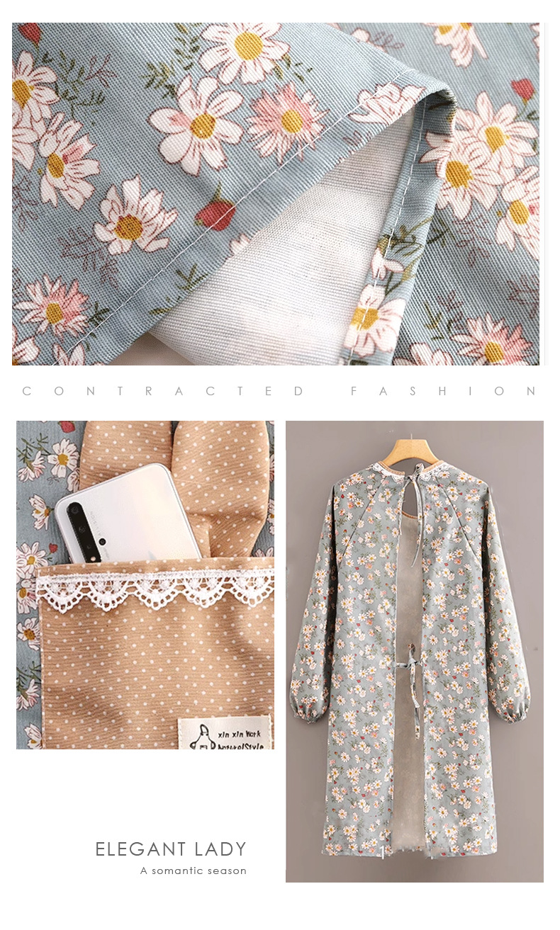 围裙罩衣全棉家用高颜值竹节棉围裙防水长袖可擦手围裙厂家批发详情11