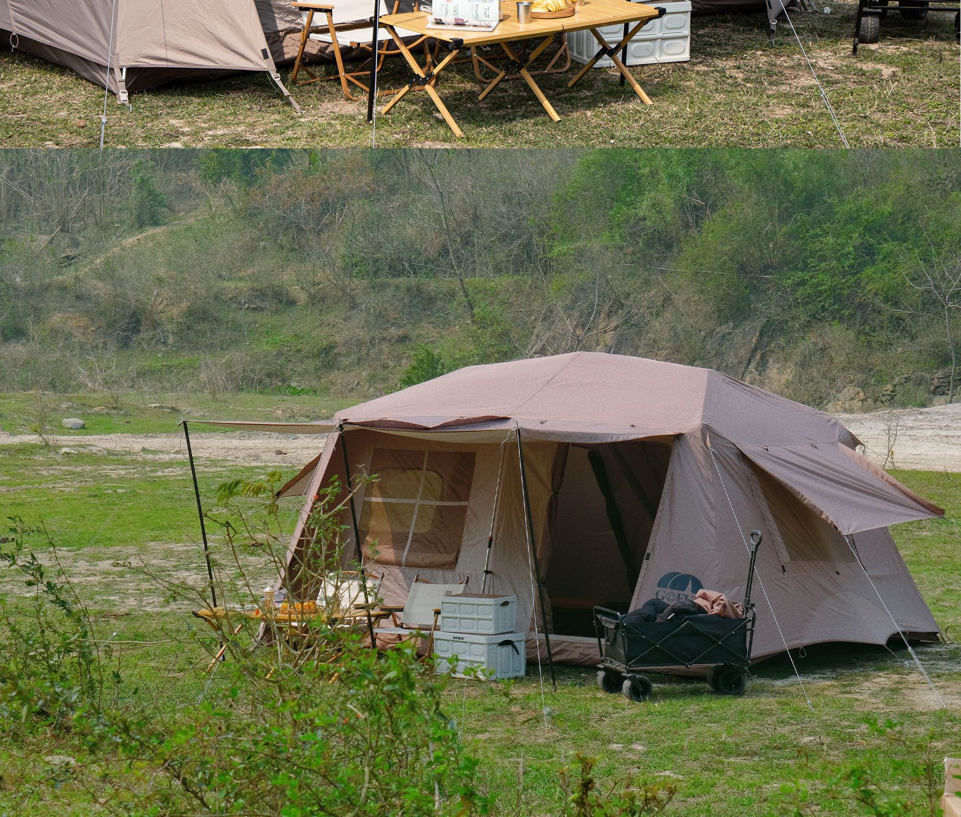 厂家批发屋脊13帐篷全自动野营防雨加厚银胶速开两室一厅露营帐篷详情29