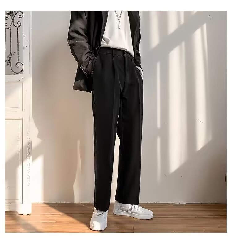 Primavera verano simple recto caída sentido mop pantalones para hombres holgada versión coreana caída sentido pantalones pantalones casuales de pierna ancha vestido formal pic 8