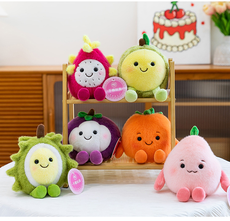卡通仿真水果榴莲火龙果水蜜桃山竹柿子毛绒玩具可爱玩偶娃娃柔软详情18