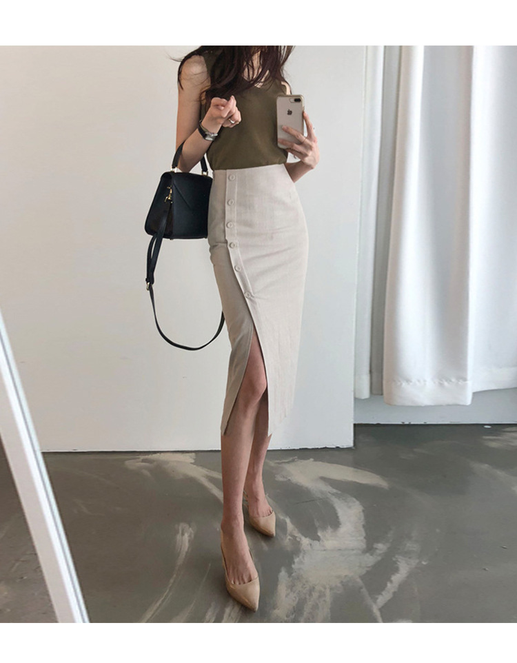 棉麻开叉半身裙女2025新款高腰垂感半裙小个子气质中长一步包臀裙详情17