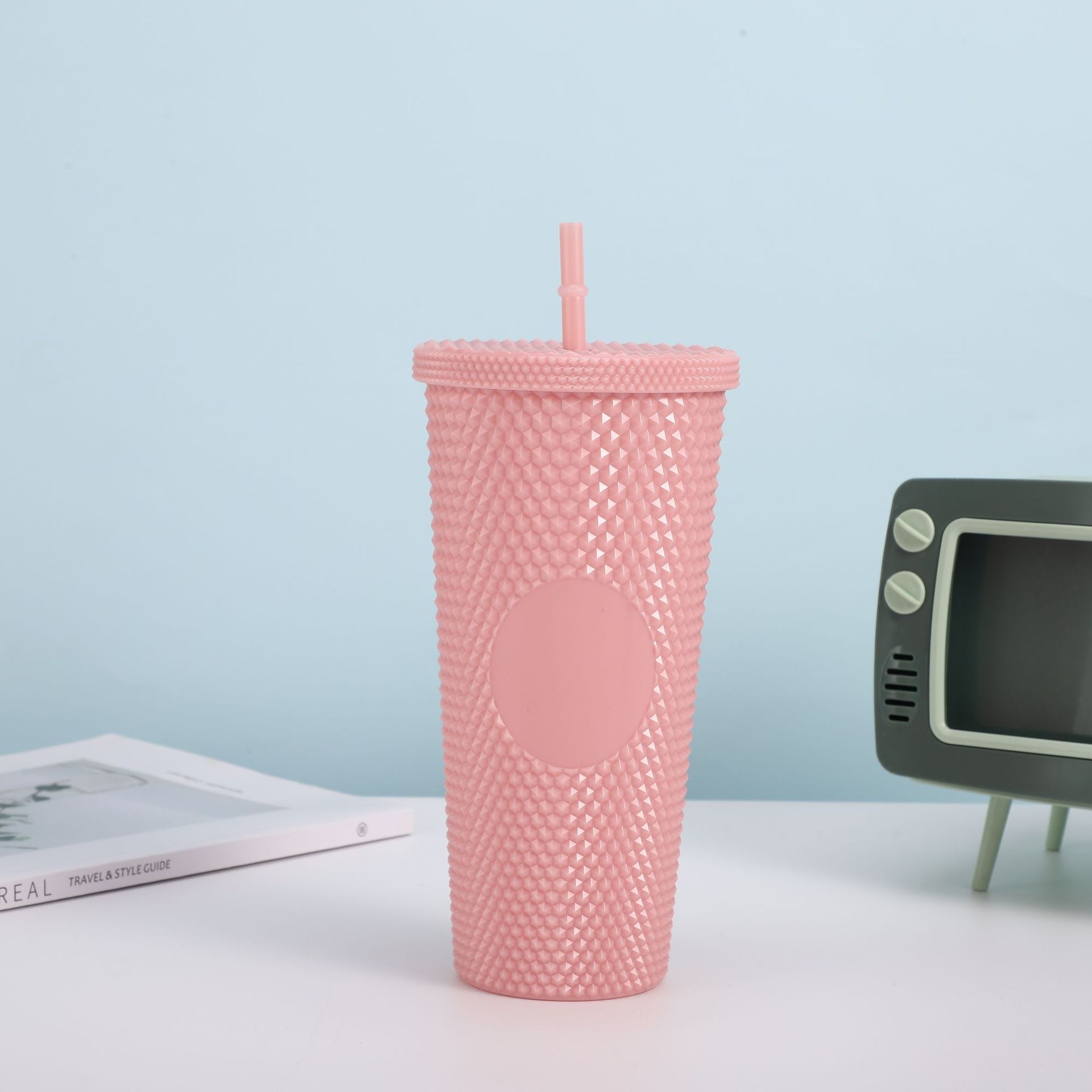 Cross-border Star Dad Double-layer Durian Cup, large-capacity plastic Straw Cup, Creative Star Bar High Appearance Level, Prickly water cup pic 21