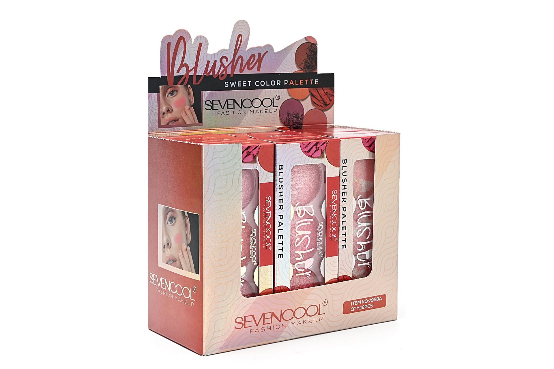 SEVENCOOL三色腮红跨境高光持久烤粉胭脂平价化妆品彩妆腮红盘详情9