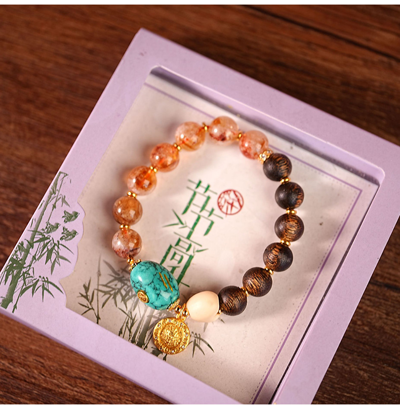 新中式天然黄塔晶沉香手串高级感复古吊坠女水晶手链串珠饰品配饰详情11