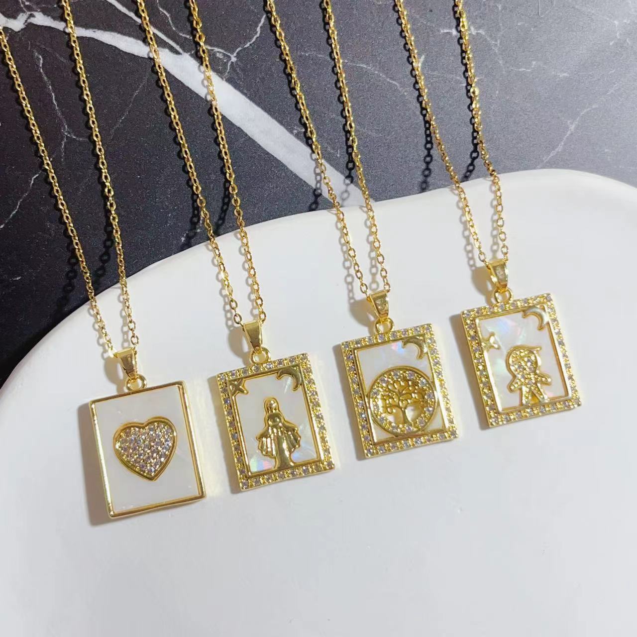 European and American cross-border picture frames, shell figures, flowers. Wholesale of luxurious and elegant full-diamond necklace pendant accessories pic 2