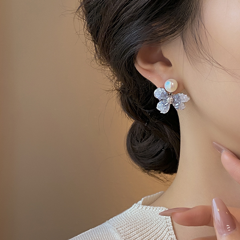 渐变水晶花朵时尚百搭耳钉女小众设计轻奢耳坠法式潮流高级感耳饰详情22