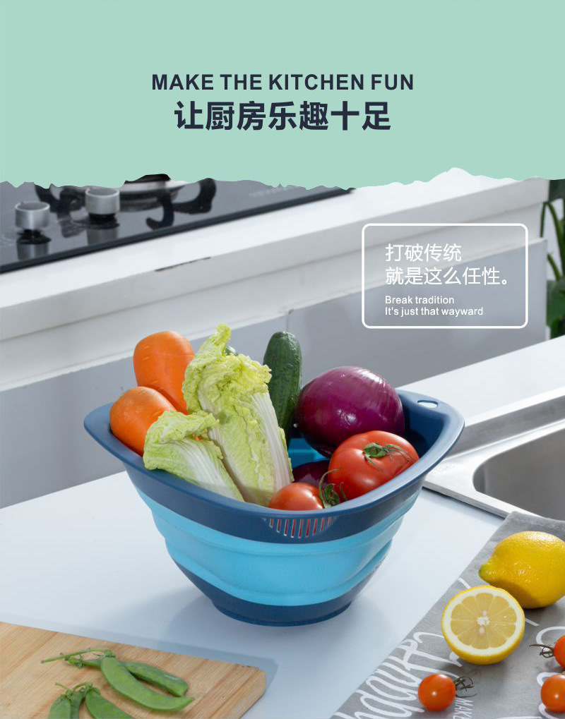 Wholesale of large-capacity telescopic rice washing sieve, kitchen plastic triangular vegetable washing basin, household hanging water draining basket with handle pic 9