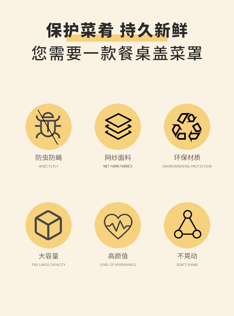厂家直供白色大号方形折叠盖菜罩可拆洗网纱食物罩餐桌罩防虫罩子详情7
