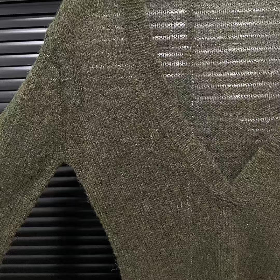 Casual V-neck thin, slightly transparent long-sleeved knitted sweater for women, a unique and versatile layering top for spring and summer pic 6