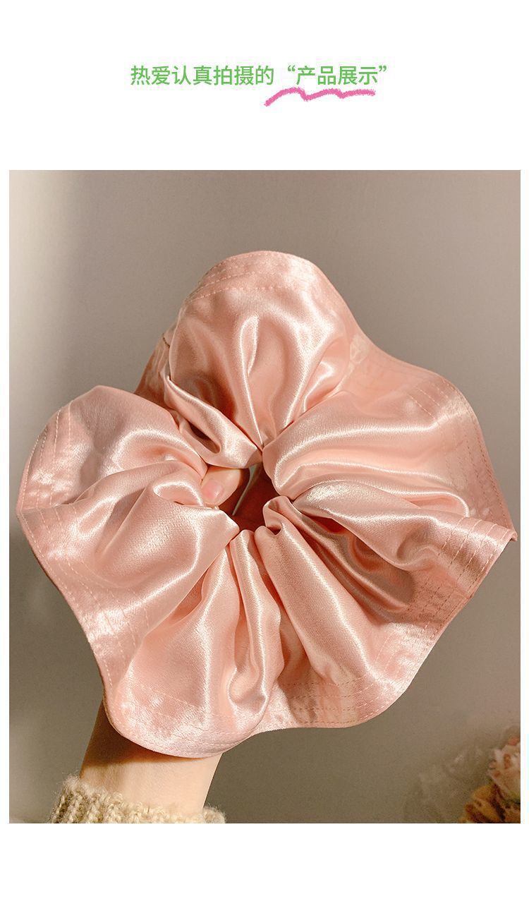 French-style gentle pink satin large intestine hair band, a luxurious and laid-back female style, oversized hair accessory with a hair tie pic 5