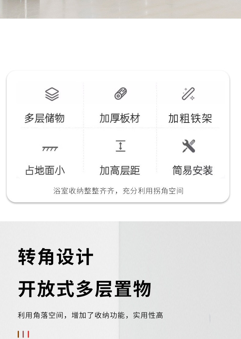 跨境扇形储物架墙角门后落地收纳架子洗漱用品整理浴室角架置物架详情2