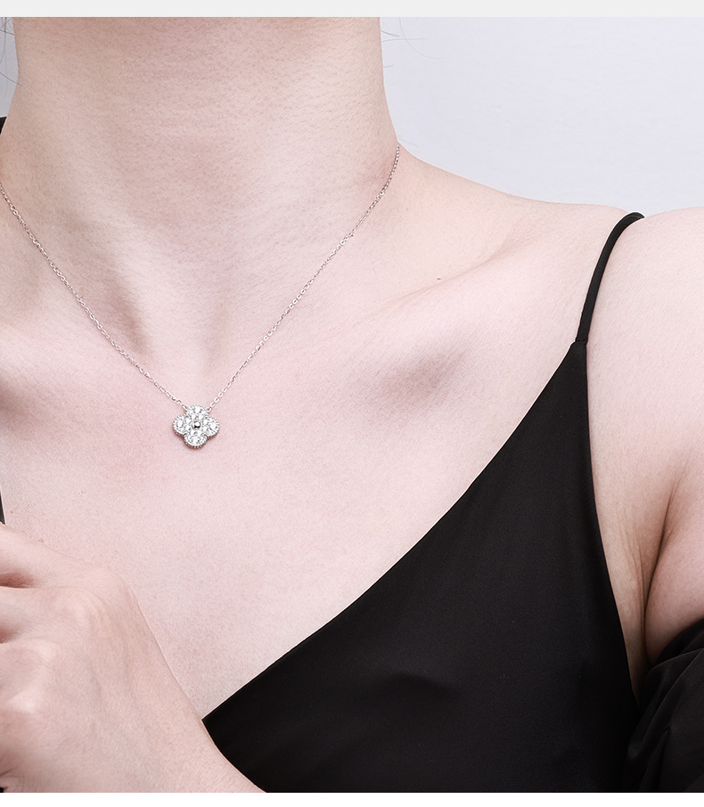 Cross-border clover light luxury fashion five-color necklace, high-end light luxury pendant, fashionable pure silver temperament collarbone chain pic 3
