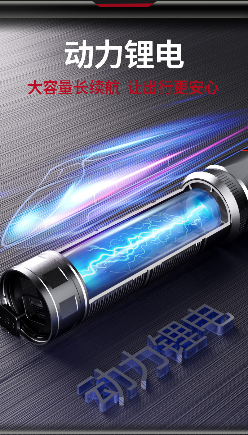 跨境2025新品强光远射变焦手电筒白激光数字电显COB户外工厂直供详情13