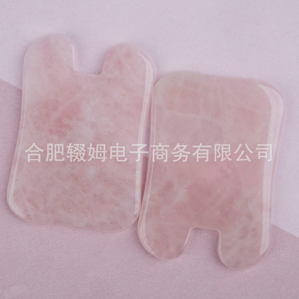跨境粉晶绿东陵玉石刮痧片凹型刮痧板背部脸部按摩美容器礼品厂家详情7