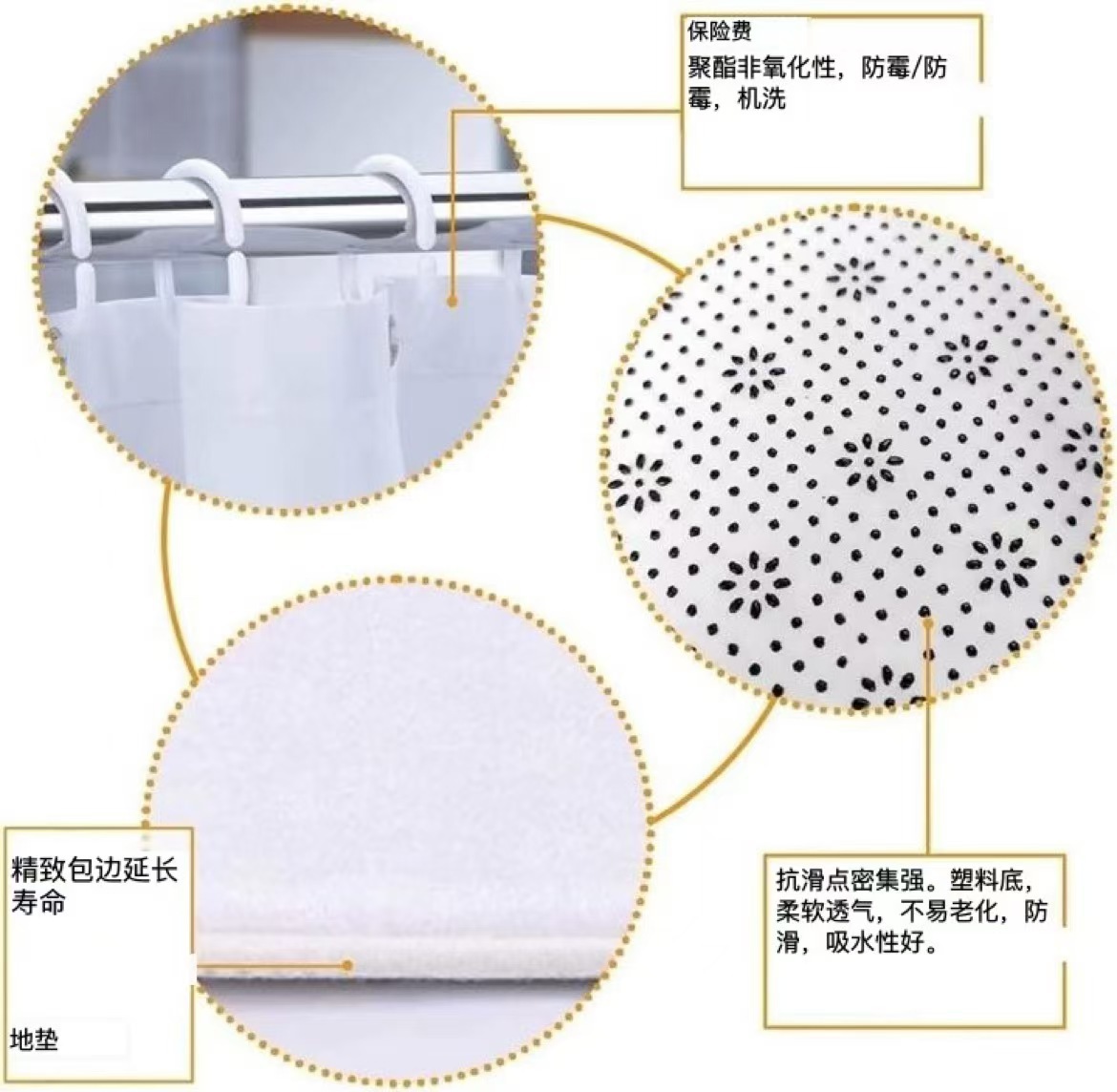 厂家直销免打孔窗帘防水防走光洗手间遮挡帘春季花卉印花防水浴帘详情17
