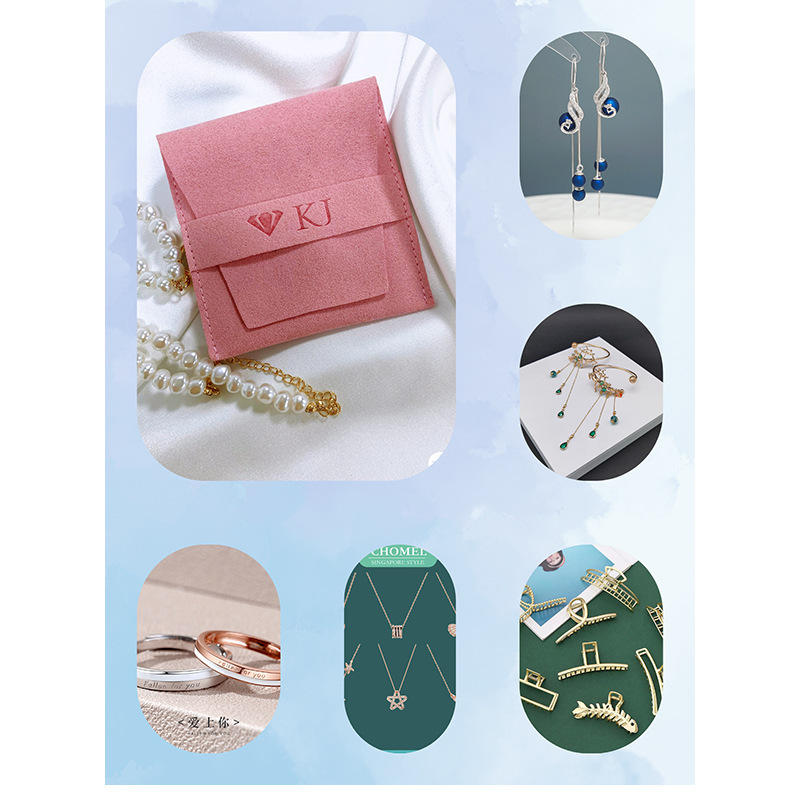 Customized LOGO jewelry storage bags, earrings, rings, cloth bags, lipstick packaging bags, bags, microfiber binding ropes, envelope bags pic 5