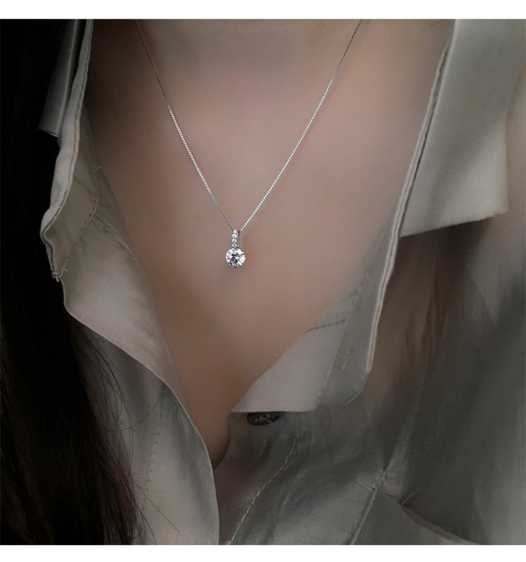 单钻项链925纯银一颗钻项链女百搭高级感满钻锁骨链锆石项链饰品详情2