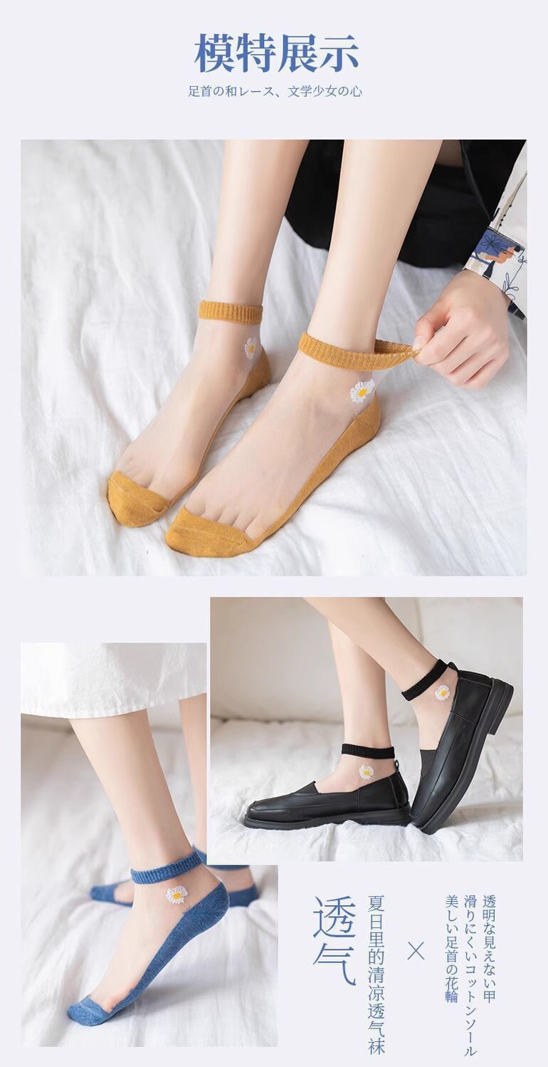 小雏菊袜子女短袜浅口ins潮袜夏季玻璃丝水晶丝袜隐形透气船袜女详情8