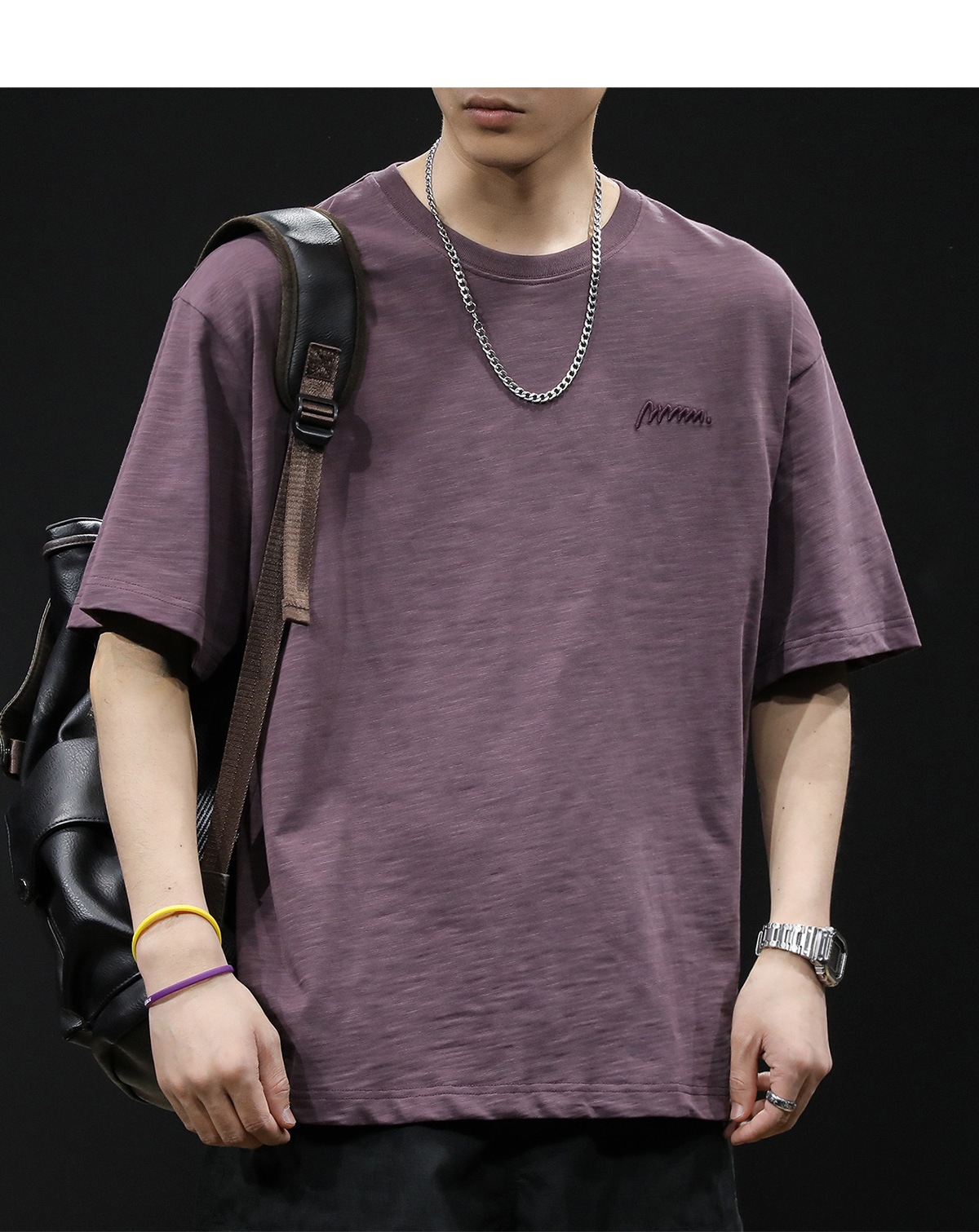 竹节纯棉短袖t恤男士夏季衣服2025新款半袖大码潮牌刺绣休闲体恤详情19