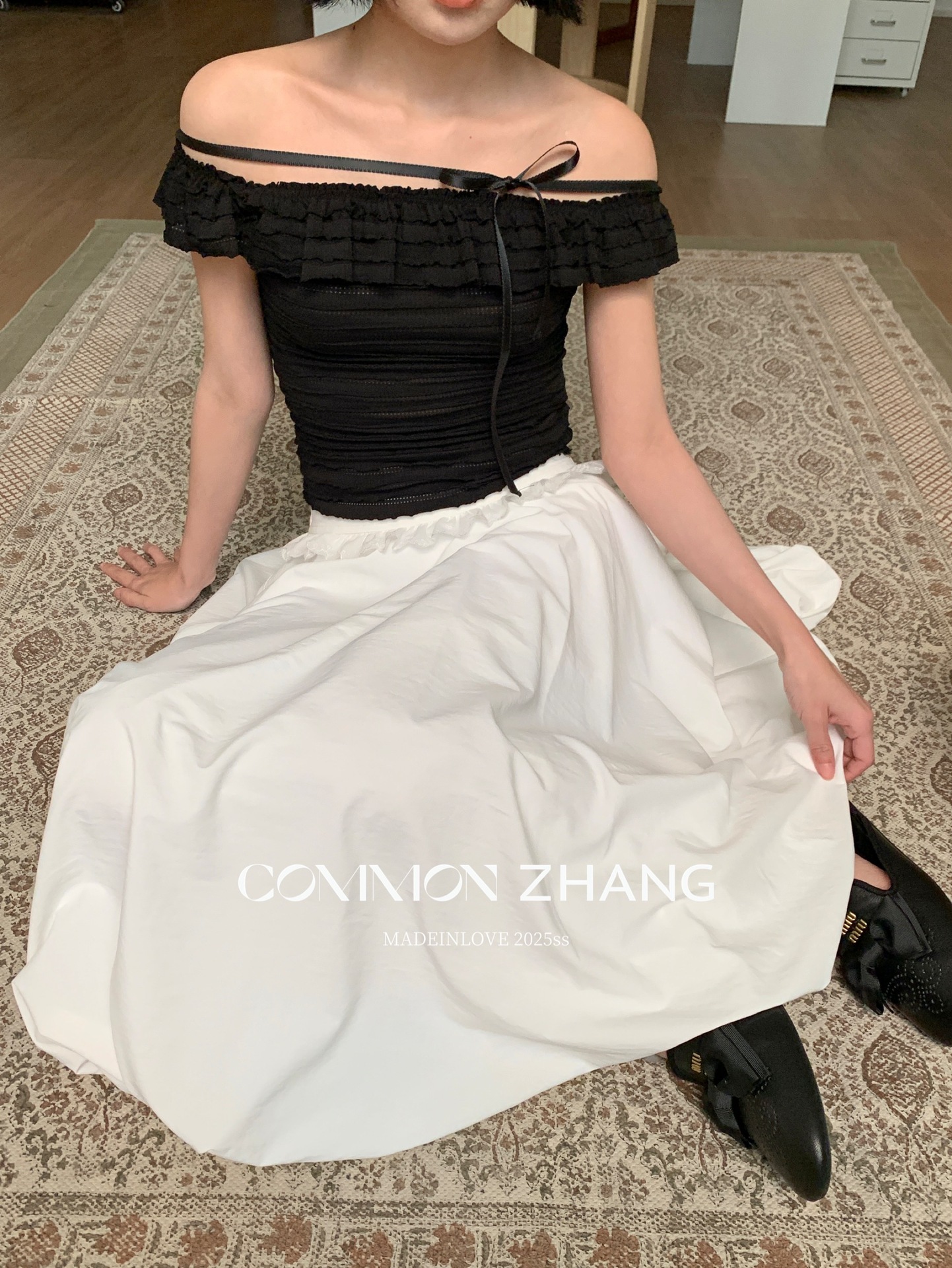 CZ ZHANG Summer French lace one-shoulder off-the-shoulder, contrasting color striped waist-cinching slim shirt B23795 pic 24