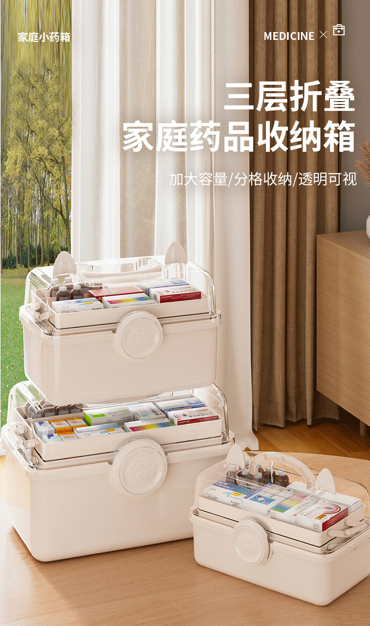 猫咪三层家用发饰收纳盒美术生专用收纳盒工具箱桌面文具整理药箱详情2