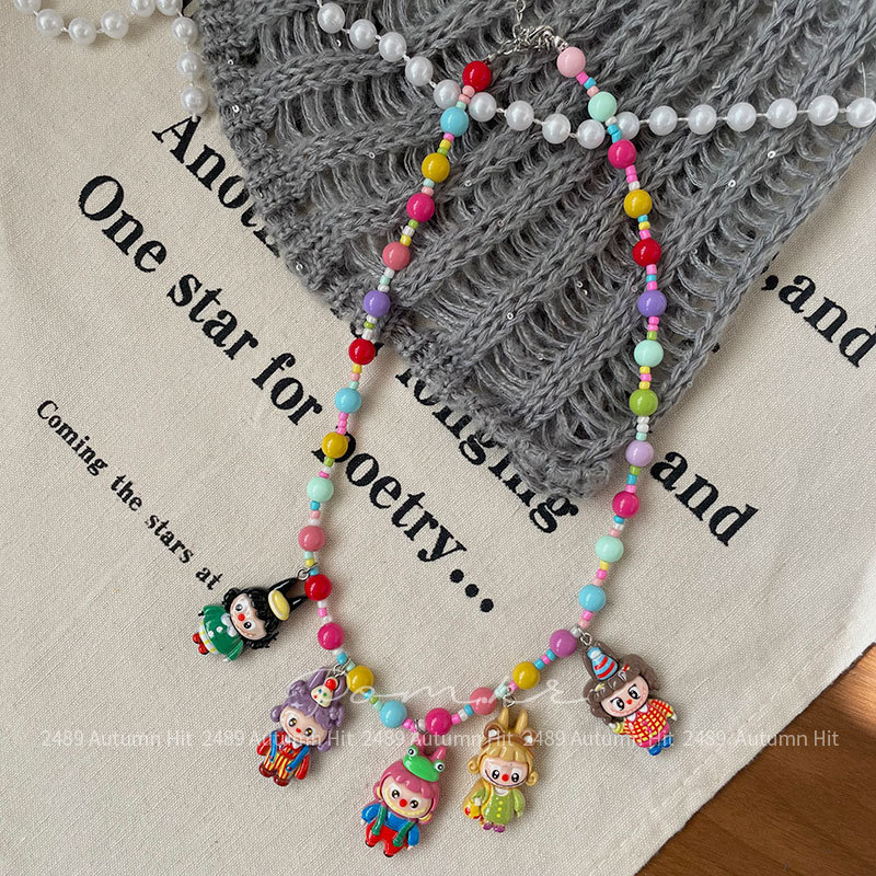 新款韩系卡通彩色珠珠项链手作儿童树脂草莓女孩挂脖饰品配饰趣萌女多彩串珠卡通形象吊坠项链 童系 多款可爱造型少女心装饰颈详情8