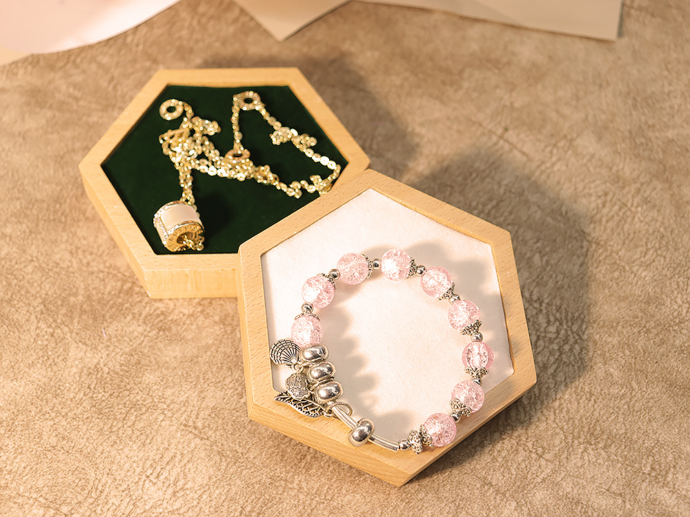 戒指首饰手镯项链吊坠榉木小展示托盘实木珠宝展示盘六边形展示架详情7