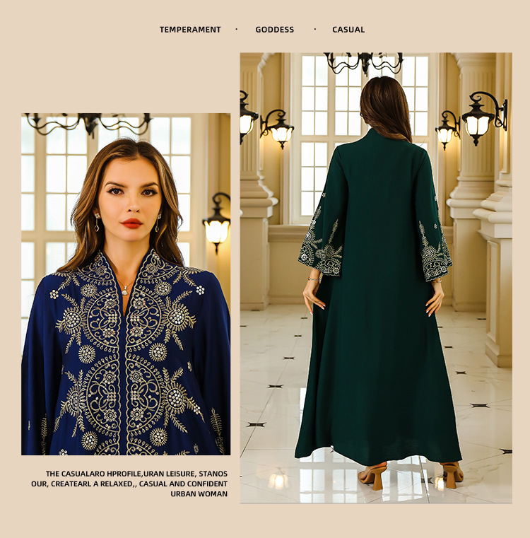 En stock europa y américa crossover musulmán mujer robe Medio Oriente dubai vestido abaya bordado robe grande vestido de noche pic 11