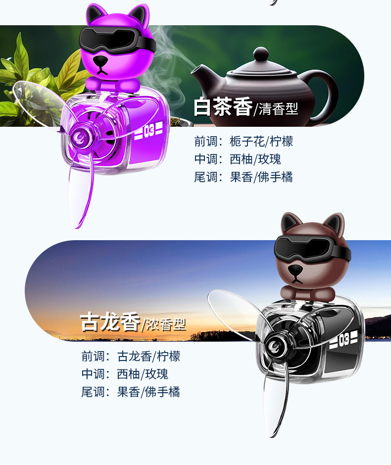 Cross-border new car aroma diffuser, car perfume, long-lasting high-end air outlet clip, fan decorative item, pointed ear dog card pic 16