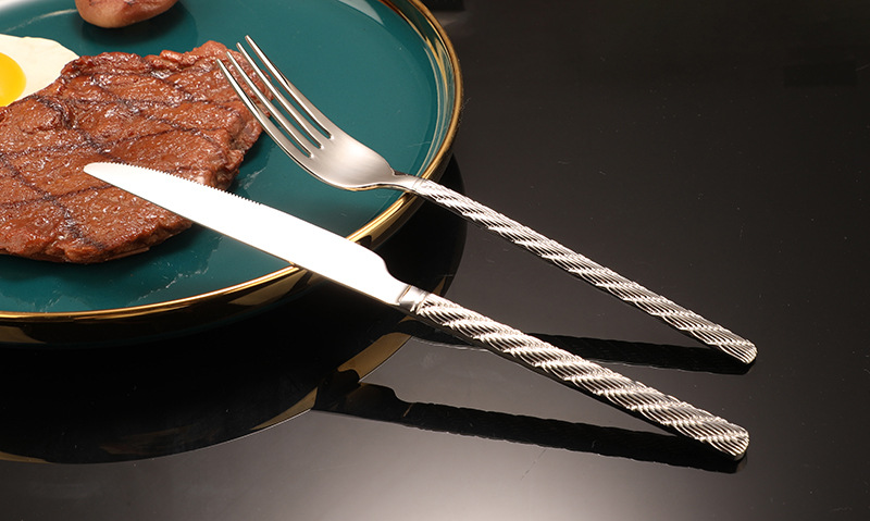 展明西餐餐具304不锈钢餐具勺子叉子甜品叉勺餐叉麻绳牛排刀叉勺详情7