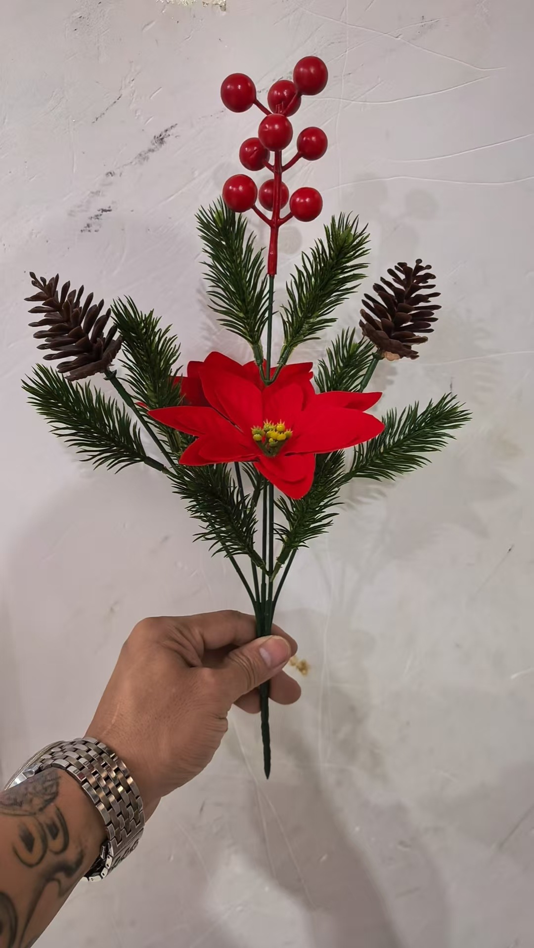 Cross-border Temu Foreign Trade consignment, artificial Christmas bouquets, outdoor floor nails, artificial flowers, Christmas decoration velvet artificial flower factory pic 10