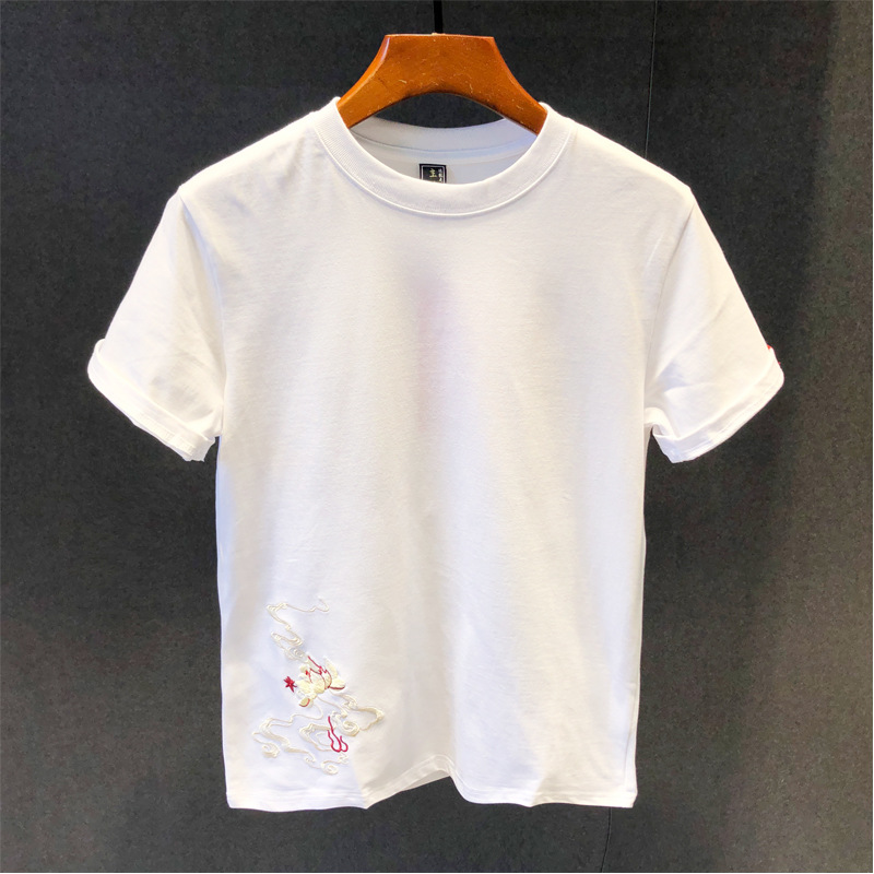 Summer Chinese trend embroidered half-sleeved T-shirt for men, loose and thin short-sleeved, phoenix embroidered casual round-neck T-shirt, breathable pic 2