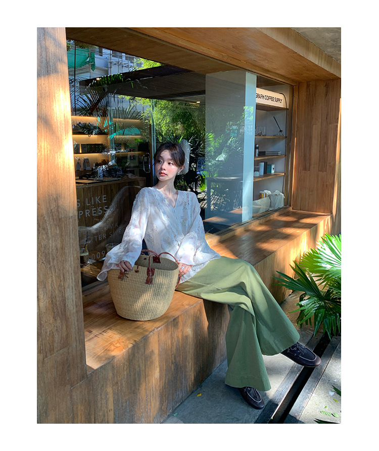 New Chinese-style Zen-inspired, stylish, unique and exquisite openwork chiffon shirt C3552 pic 9