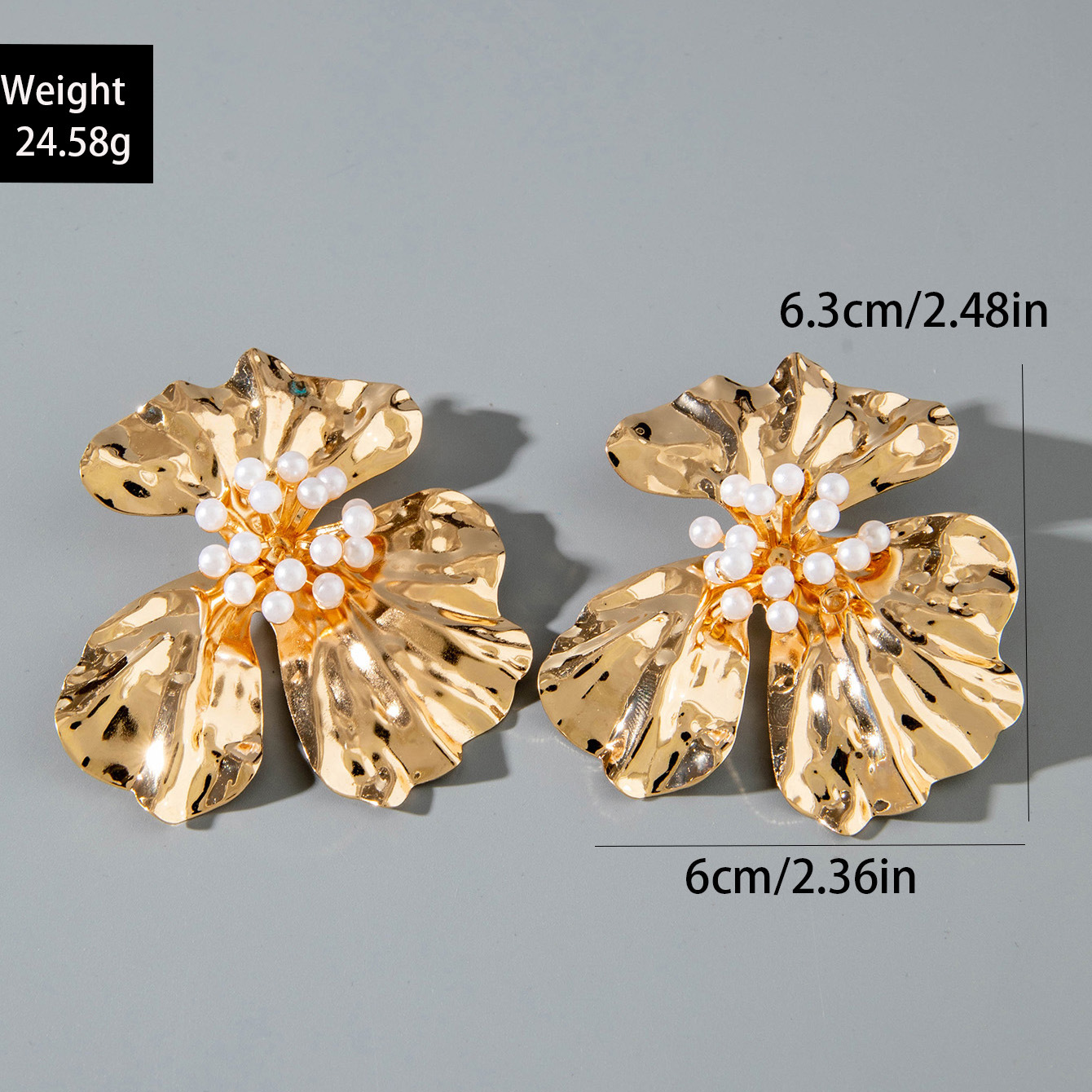 欧美跨境时尚几何设计感褶皱花朵耳环 小众镶珍珠高级感耳环耳饰详情12