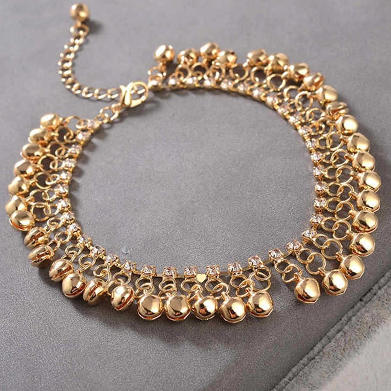 网红异域流苏项链小众饰品珠子水钻铃铛脚链足饰印度舞足链女脚饰详情5