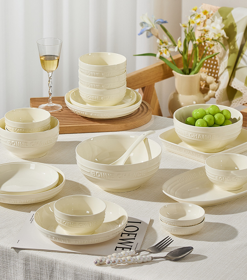 New high-end French cream-style tableware with underglaze color, high appearance level, rice bowl, vegetable plate, bowl and chopsticks set bowl for home use pic 14