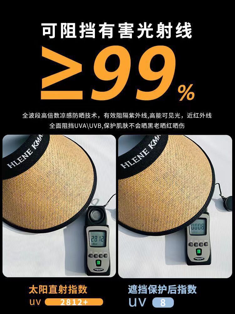 【 New Customers get a 5-yuan discount 】 Open-top uv sun protection hat for women, summer large-brim beach sunshade straw hat for cycling pic 6