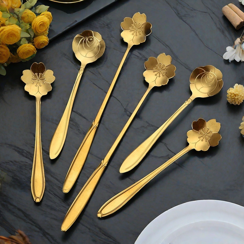 不锈钢花勺樱花玫瑰花勺婚礼长柄心形勺咖啡搅拌勺伴手礼燕窝蜂蜜详情6