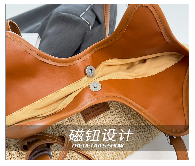 Large-capacity tote bag for women, 2025 new style hand-woven straw bag, commuting, seaside vacation, beach single-shoulder bag, national trend bag pic 9