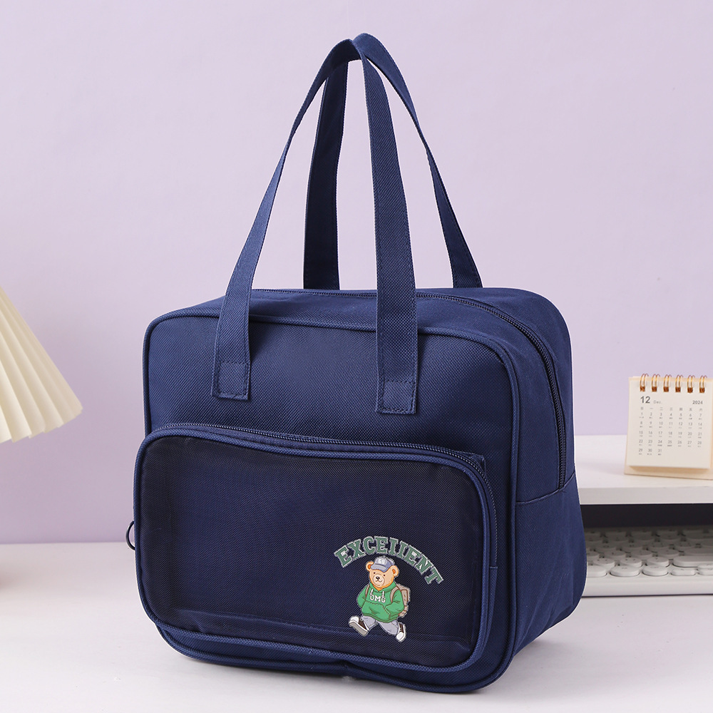 Light-colored cartoon bear printed student tutorial file bag, junior high school study handbag, tutorial Oxford cloth zipper bag pic 12