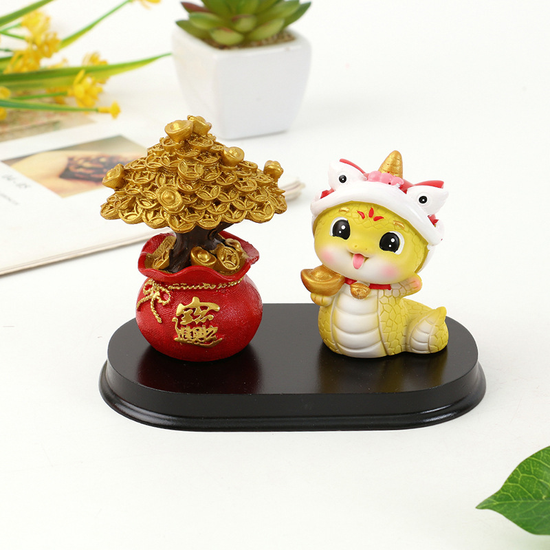 跨境树脂工艺品新年福袋钱袋摇钱树金钱发财树生肖蛇摆件客厅家居详情4