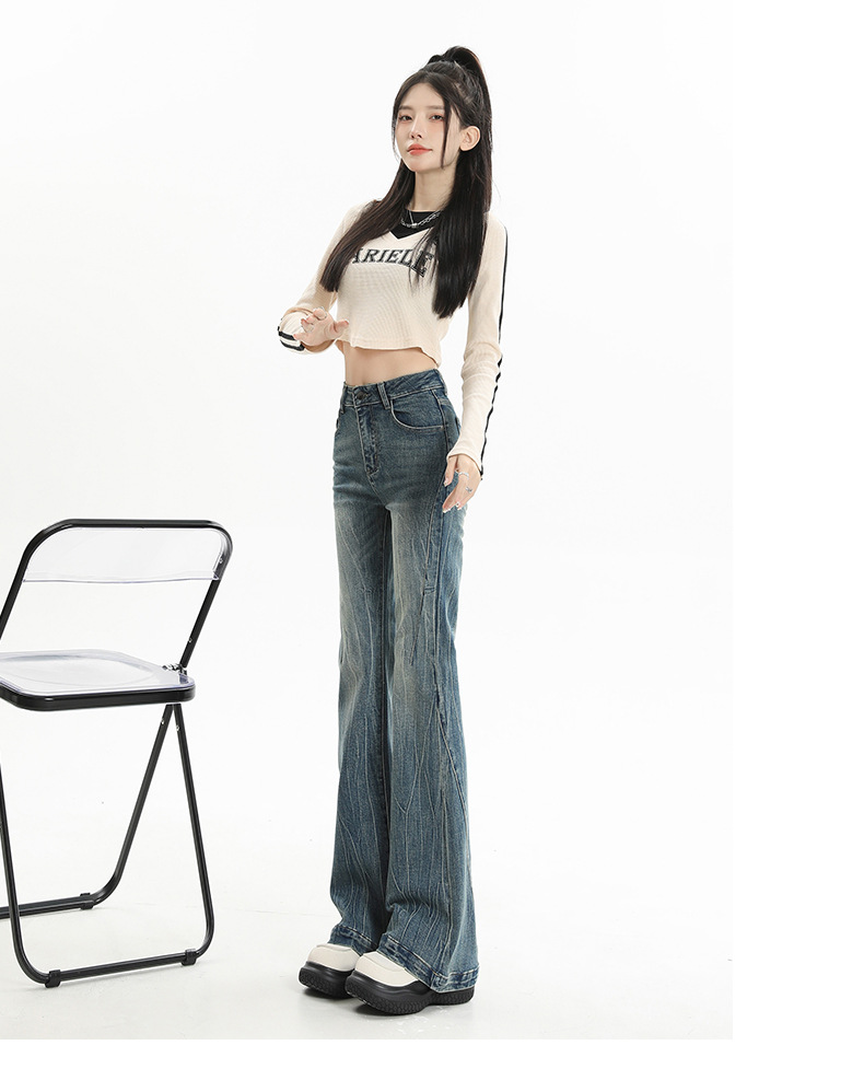 Retro distressed slightly flared jeans for women, new American high-waisted, slimming and form-fitting hoof-shaped pants for spring 2025 pic 11