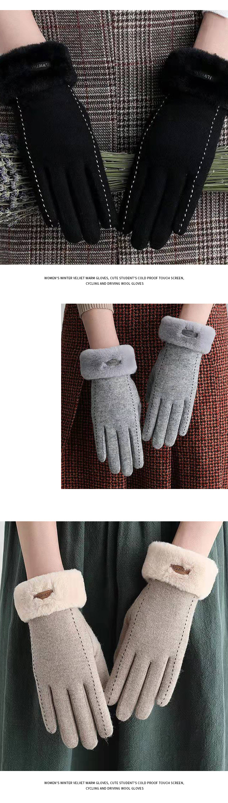 羊绒手套女士冬天加厚加绒可爱蝴蝶结骑开车防寒保暖触屏羊毛手套详情12