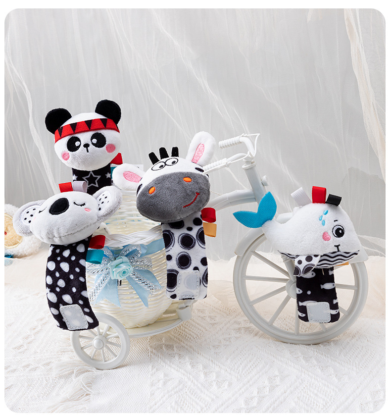 Happymonkey Black and White cartoon animal watch with wrist strap and rattle baby toy for newborns pic 10