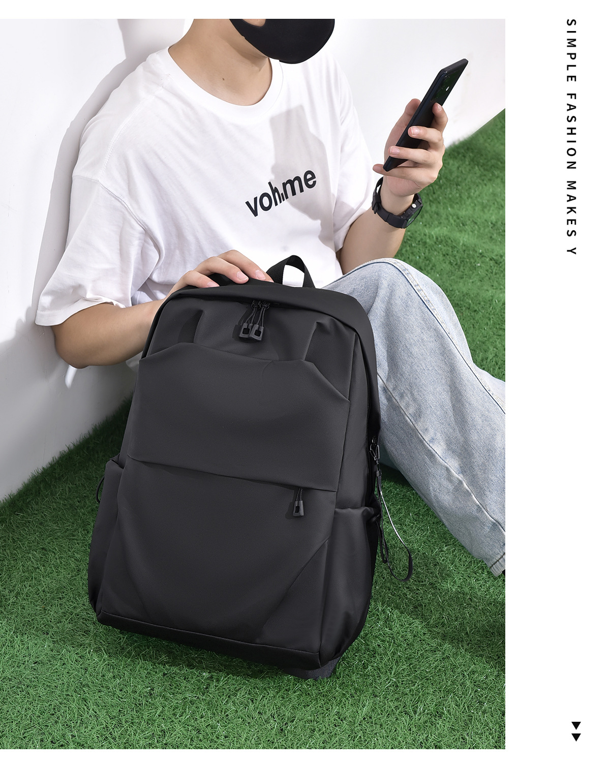 纯色休闲背包双肩包男女简约运动双肩背包通勤潮轻便旅行背包批发详情18