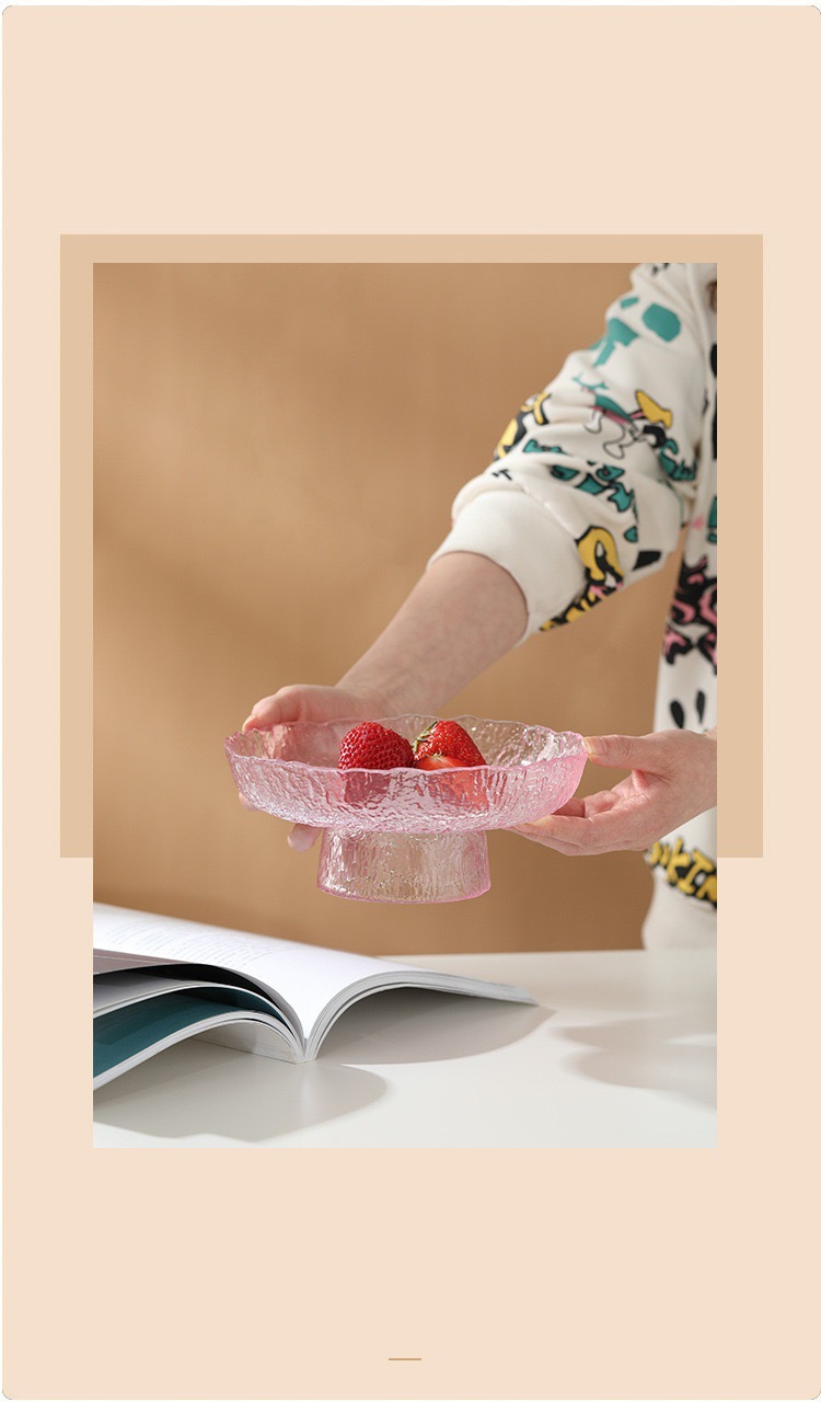 冰露高脚果盘水晶玻璃高颜值锤纹盘子高颜值餐盘水果盘点心盘摆件详情25