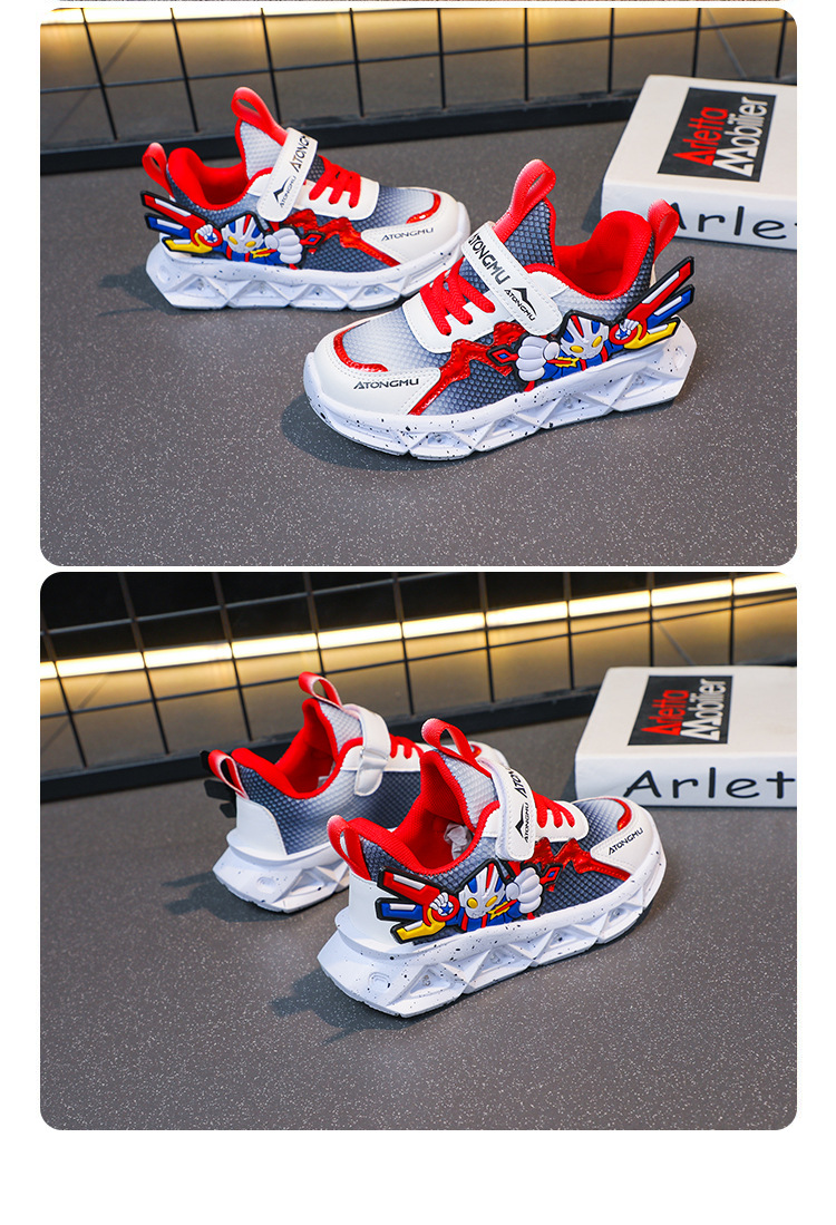 批发带灯儿童运动鞋男2025春秋新款皮面防水男童鞋中小童跑步鞋详情16