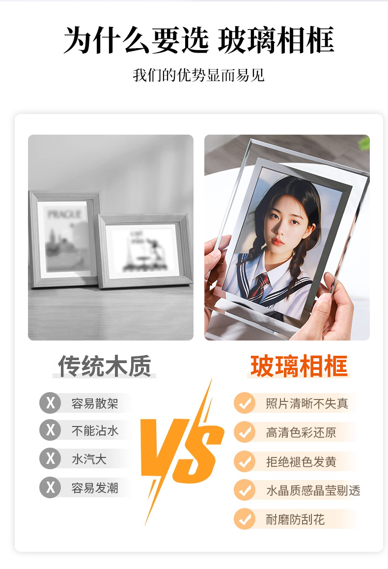 透明玻璃相框摆台10寸空框简约56寸7寸8寸a4相框水晶高级感照片框详情5