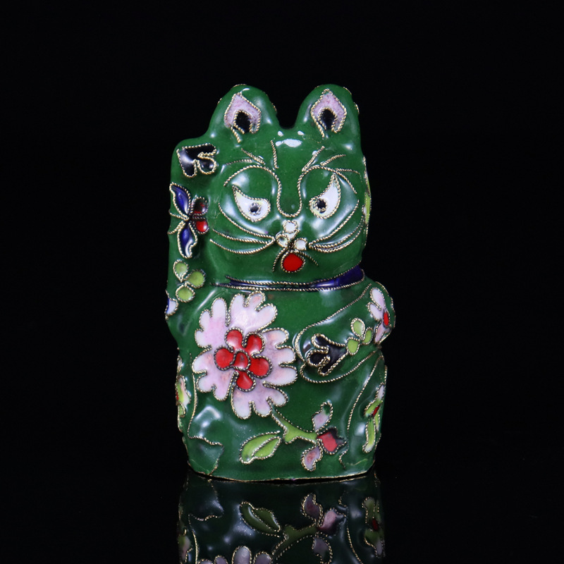 Beijing Cloisonne vintage cultural collectibles, small ornaments, copper body, cloisonne enamel filigree, large silver blue maneki Neko pic 5
