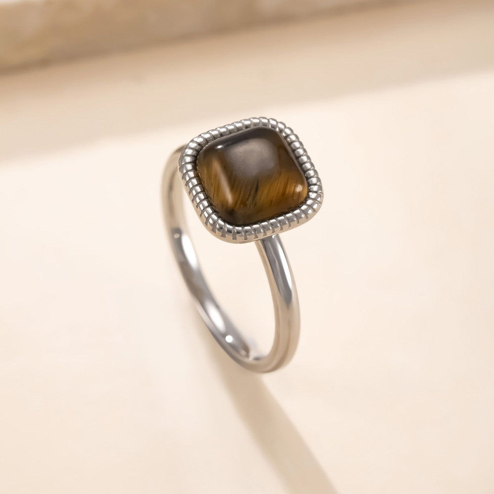 跨境热卖钛钢饰品焊牌镶方形天然石情侣戒指复古简约不锈钢戒指厂详情11